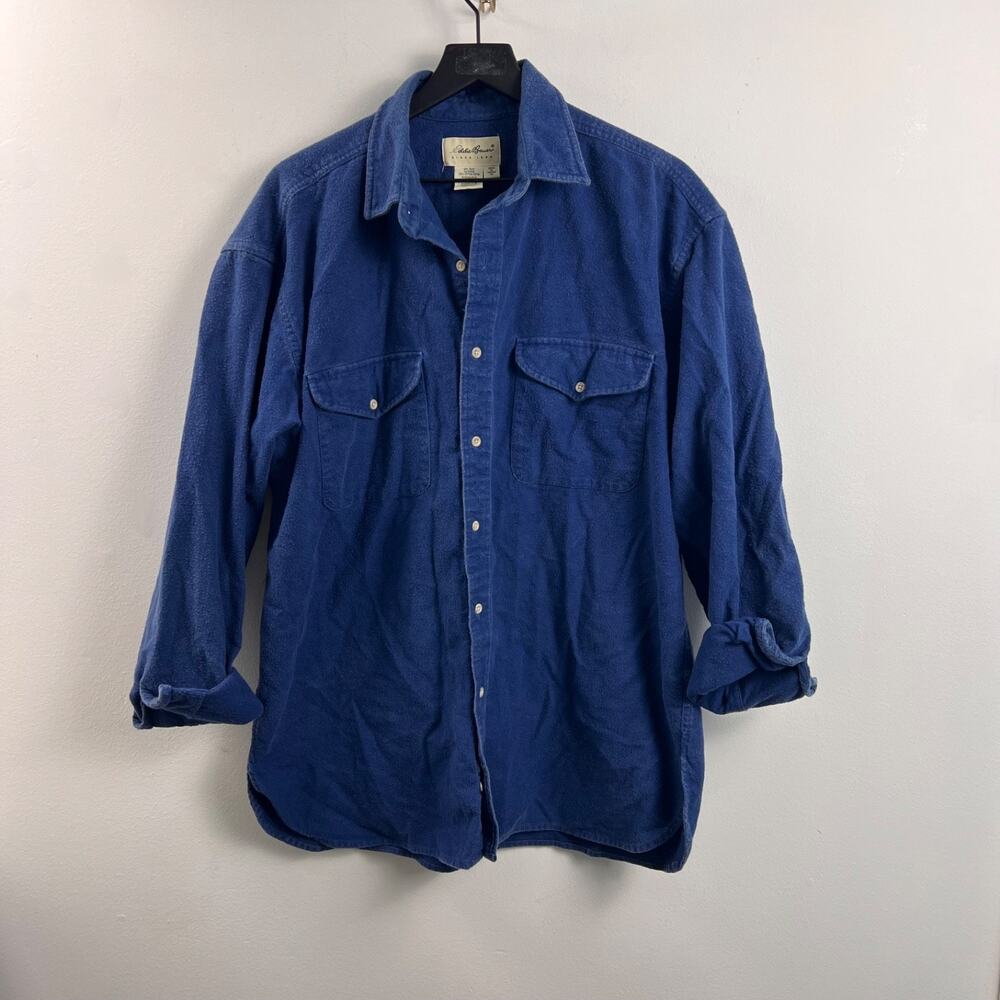 Eddie Bauer Men's Long Sleeve Button Up Heavyweight Flannel Solid Blue Size XL